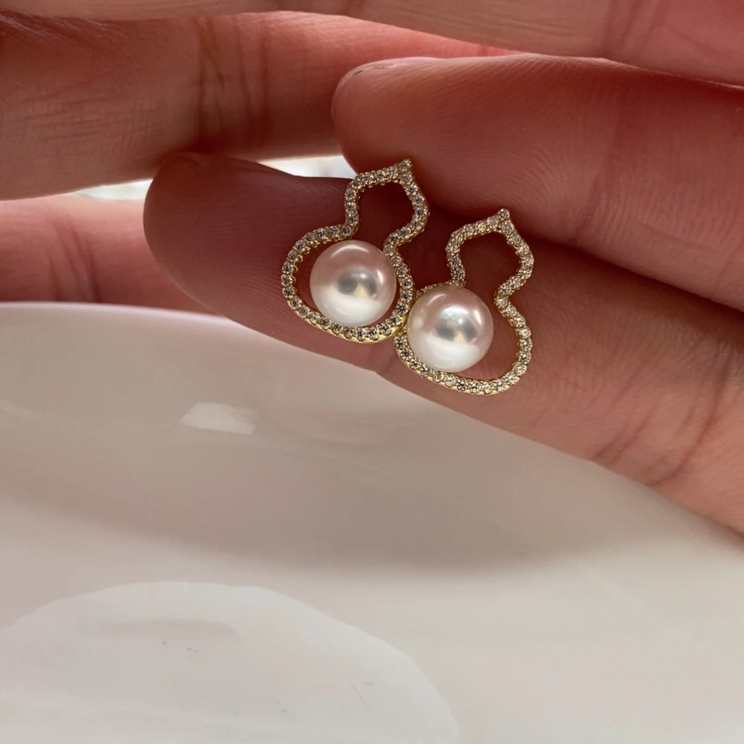 海水珍珠耳饰银S925镶嵌