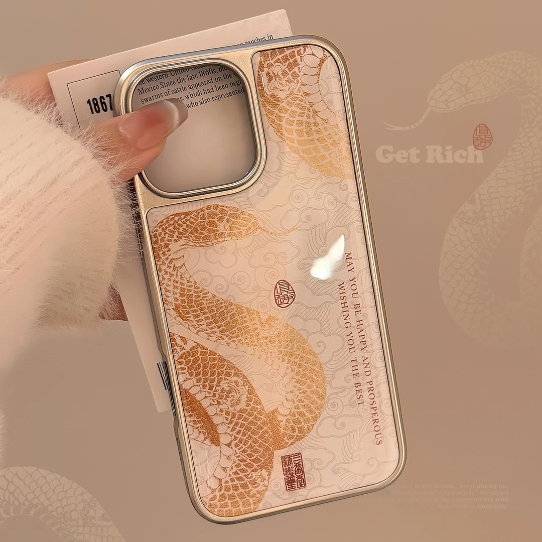 滴胶新中式祥云金蛇iphone15适用14Promax苹果16手机壳13蛇年14硬