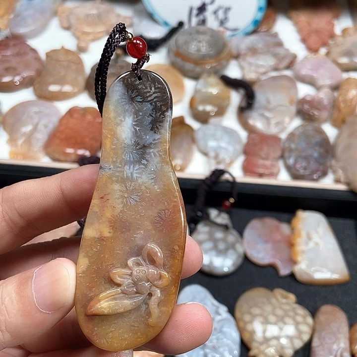 颈饰未镶嵌硅化珊瑚（珊瑚玉）