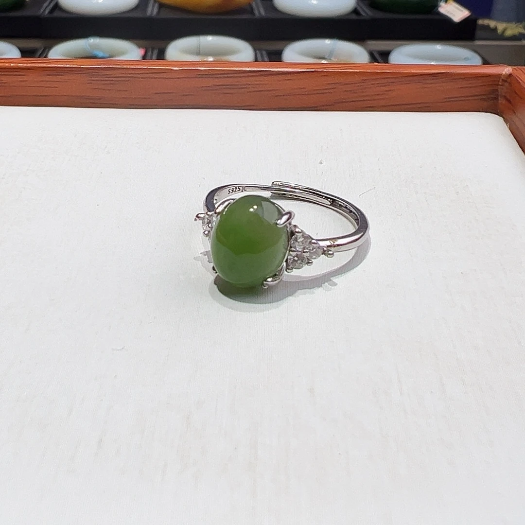 和田玉（碧玉）银S925镶嵌戒指