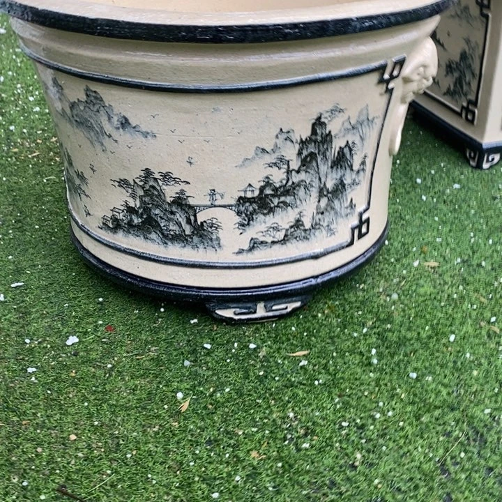 红陶溪**流圆盆。