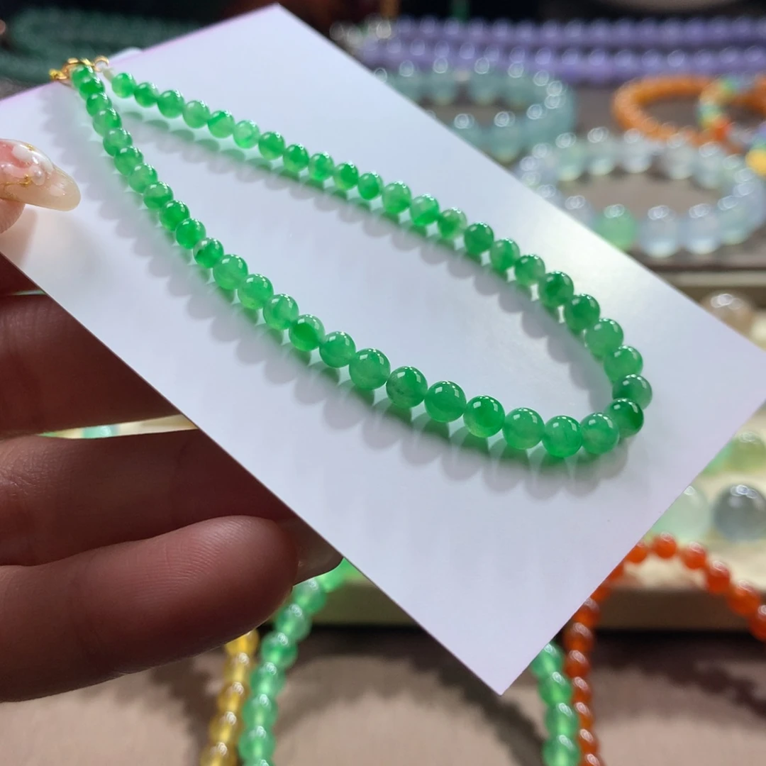 未镶嵌手链翡翠冰润甜绿卡3.2-4.5