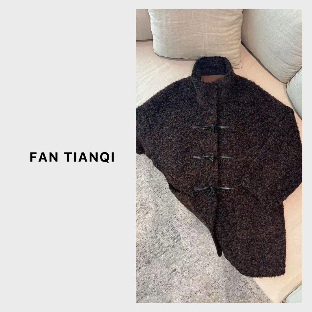 范天奇/FAN TIANQI【牛角扣大衣】720克羊毛圈圈呢大衣FJOT57139