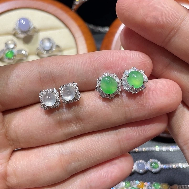 翡翠未镶嵌耳饰耳钉