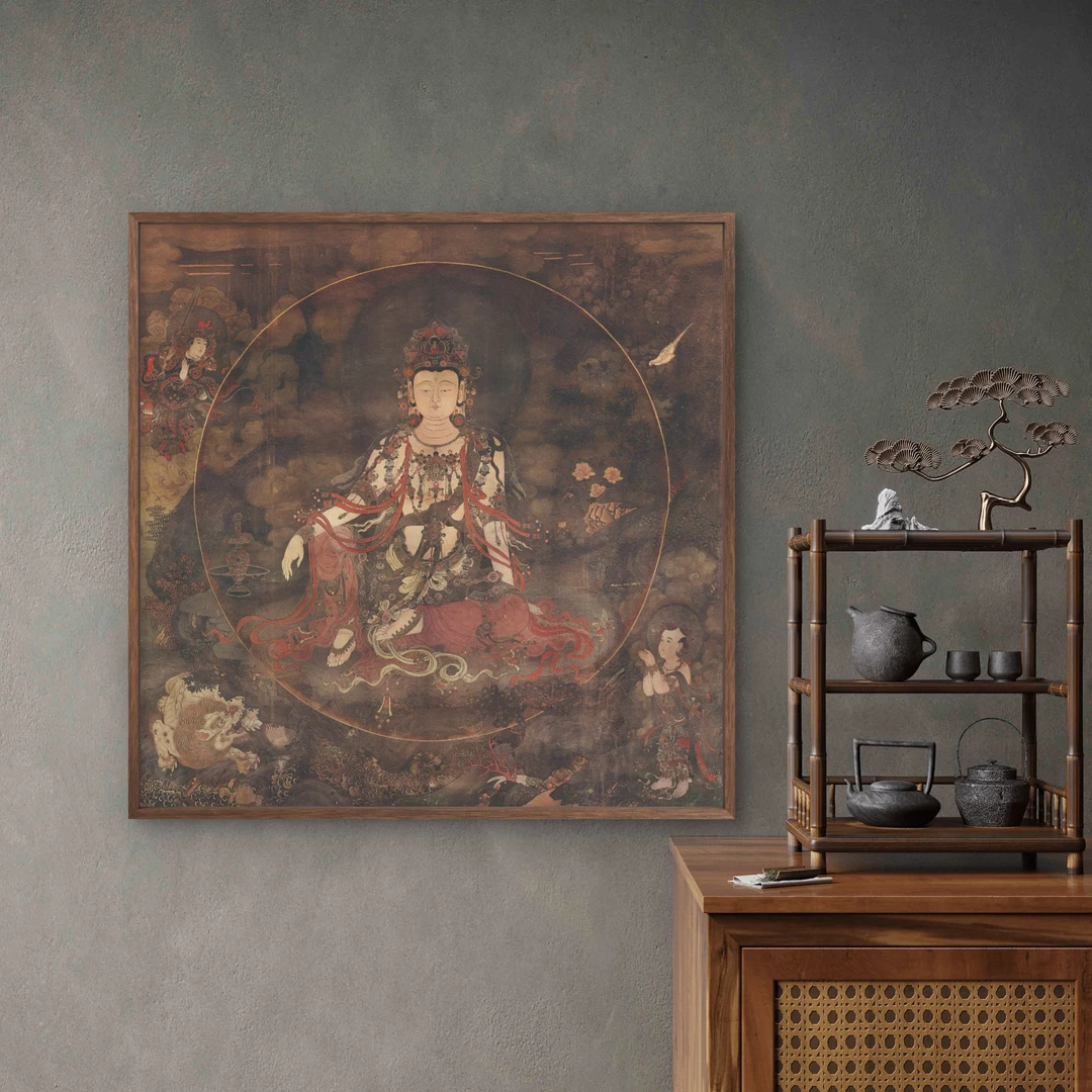 8763-水月观音-50-50中式装饰画木框玄关书房茶室客厅挂画