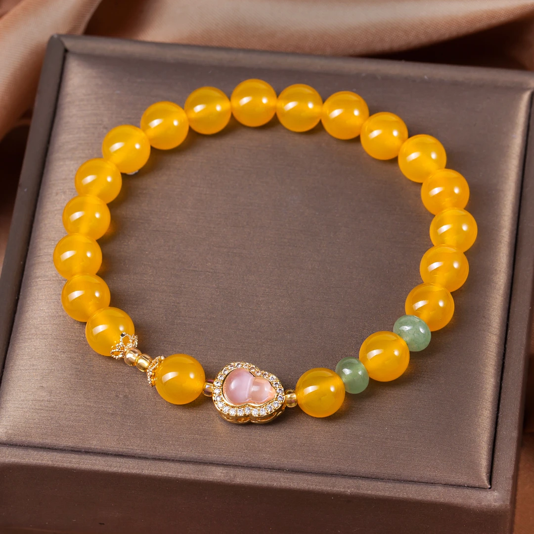 天然黄玛瑙配小葫芦手串手链原创国风时潮小众设计多样性发-082