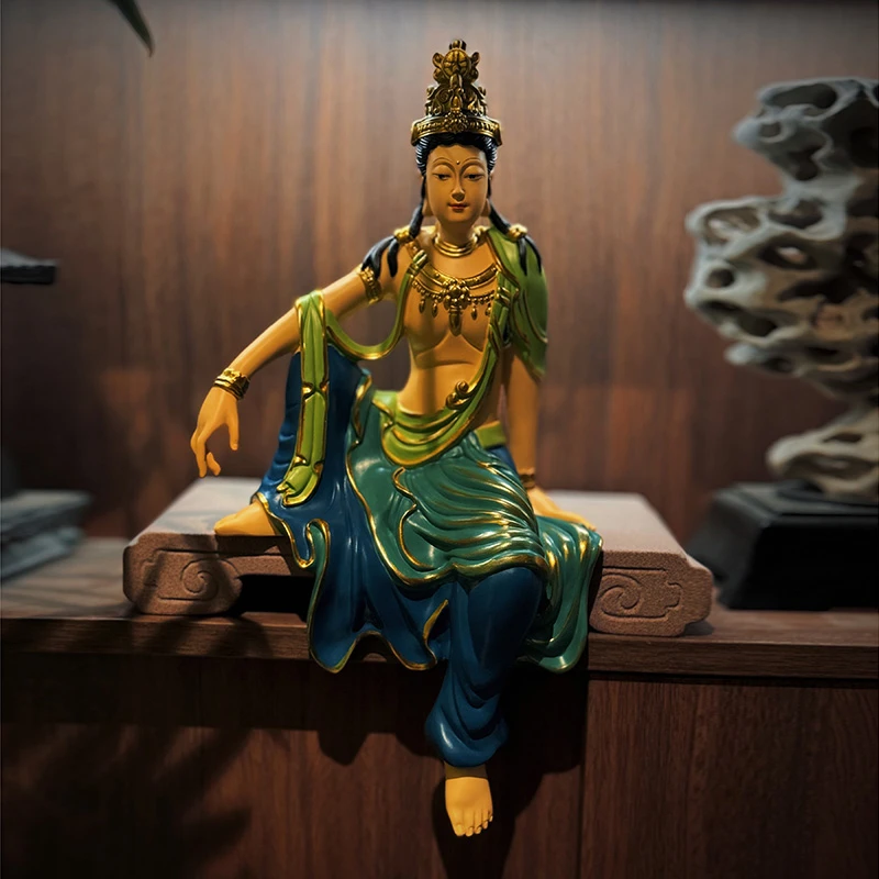 新款观自在水月观音禅意菩萨佛像摆件客厅玄关茶室家居树脂工艺品