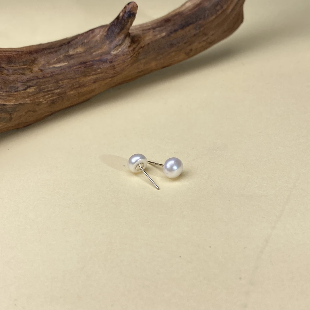 【小北珠宝】S925银淡水珍珠耳钉17-25H27X420【多样性发一件】约6mm
