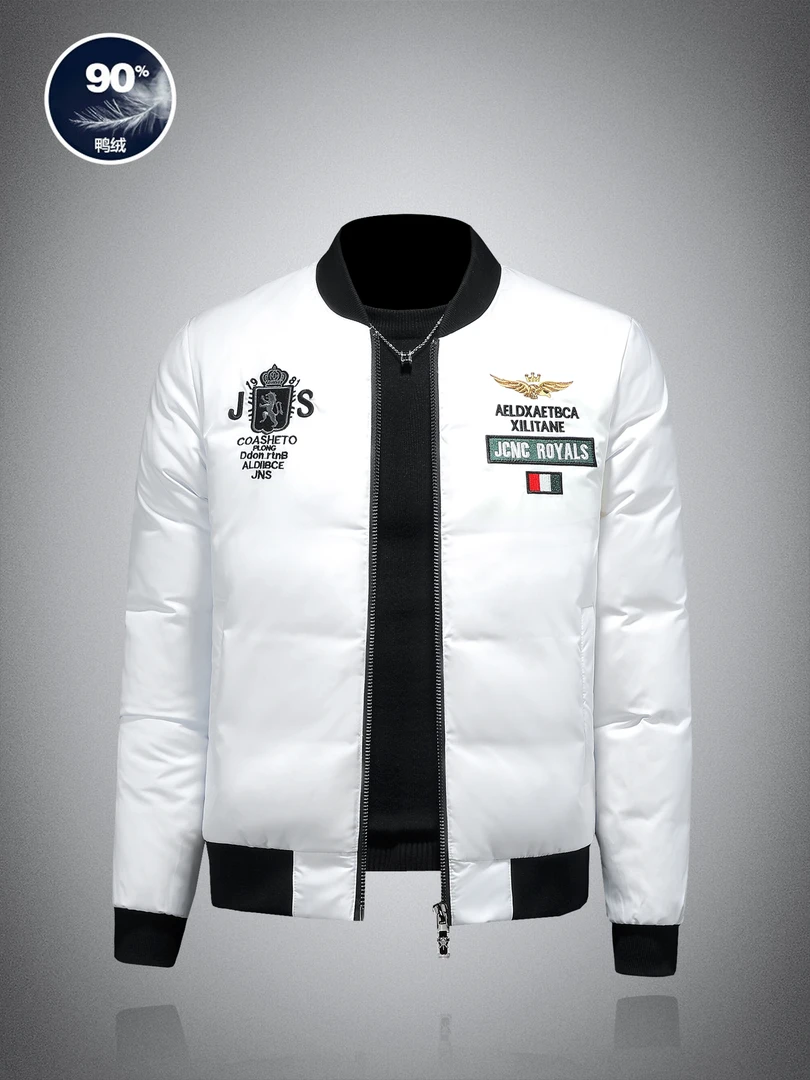 潮牌刺绣修身羽绒服男青年2025新款冬季保暖潮流短款羽绒外套