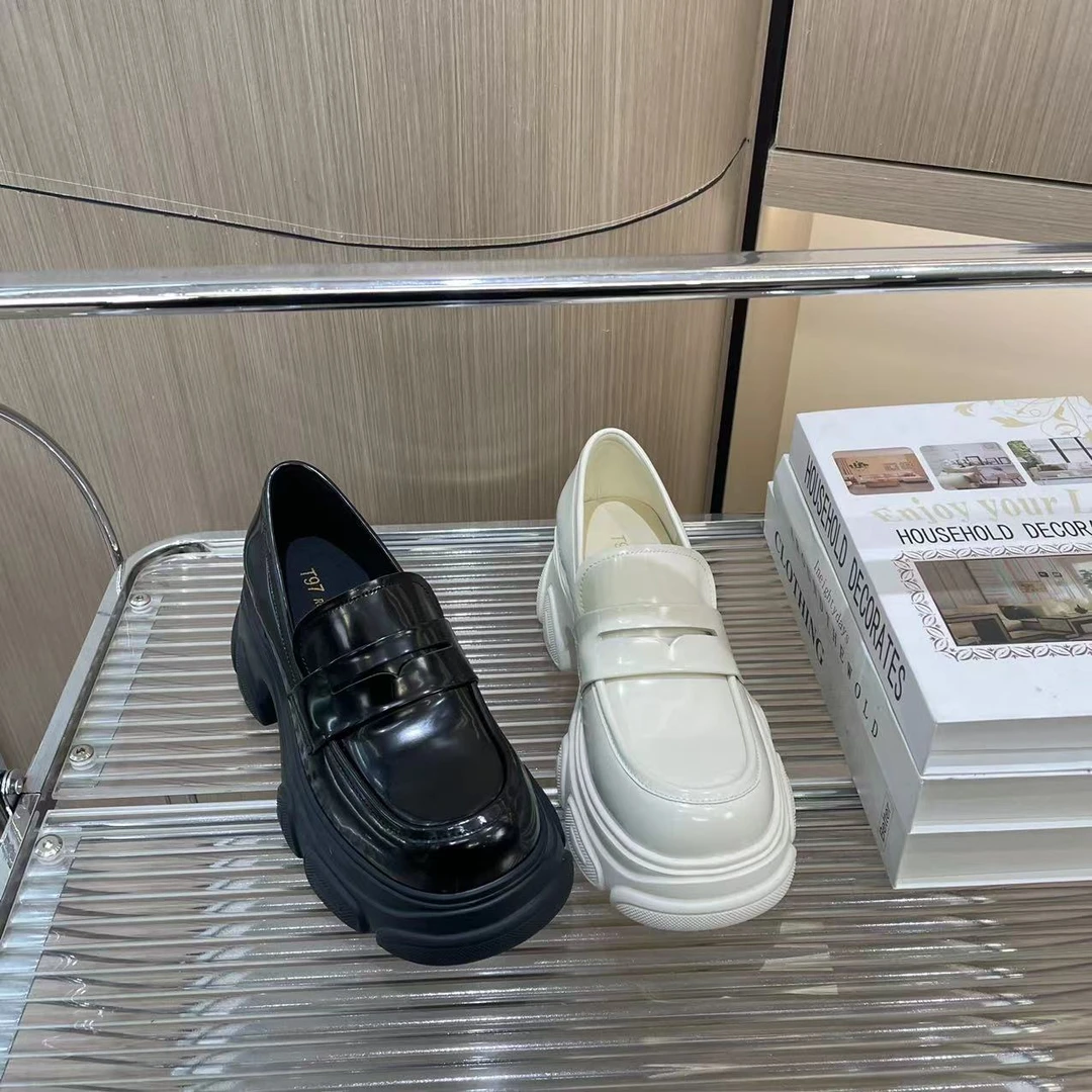 东东2025春新款英伦风粗跟圆头百搭时尚系带厚底乐福鞋女E0232-9