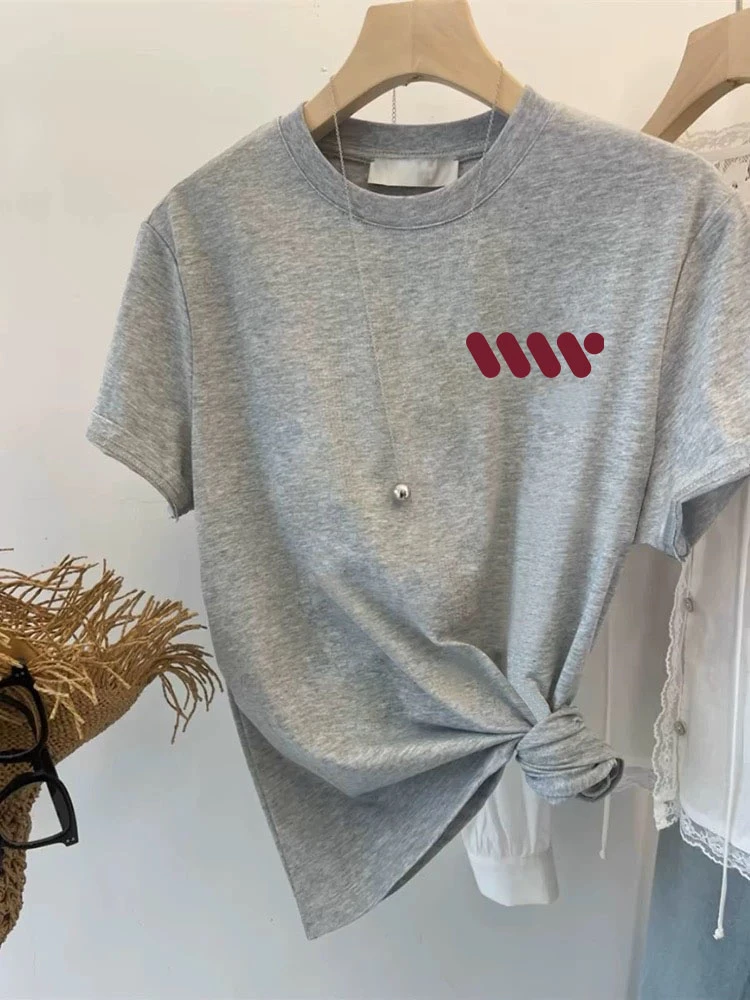 百搭宽松夏季新款时尚洋气薄款基础款灰色上衣正肩棉质短袖t恤女