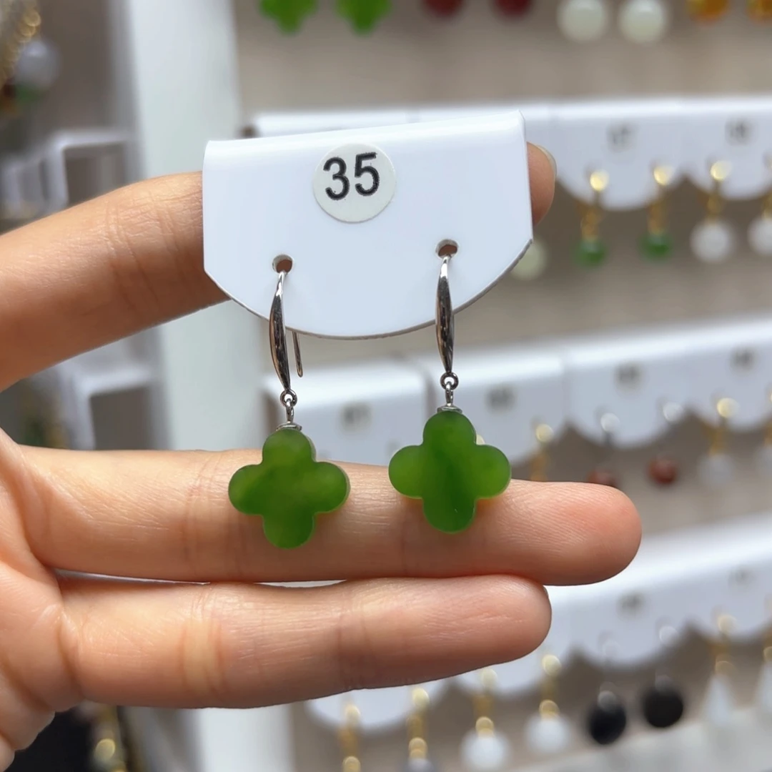 和田玉银S925镶嵌耳饰