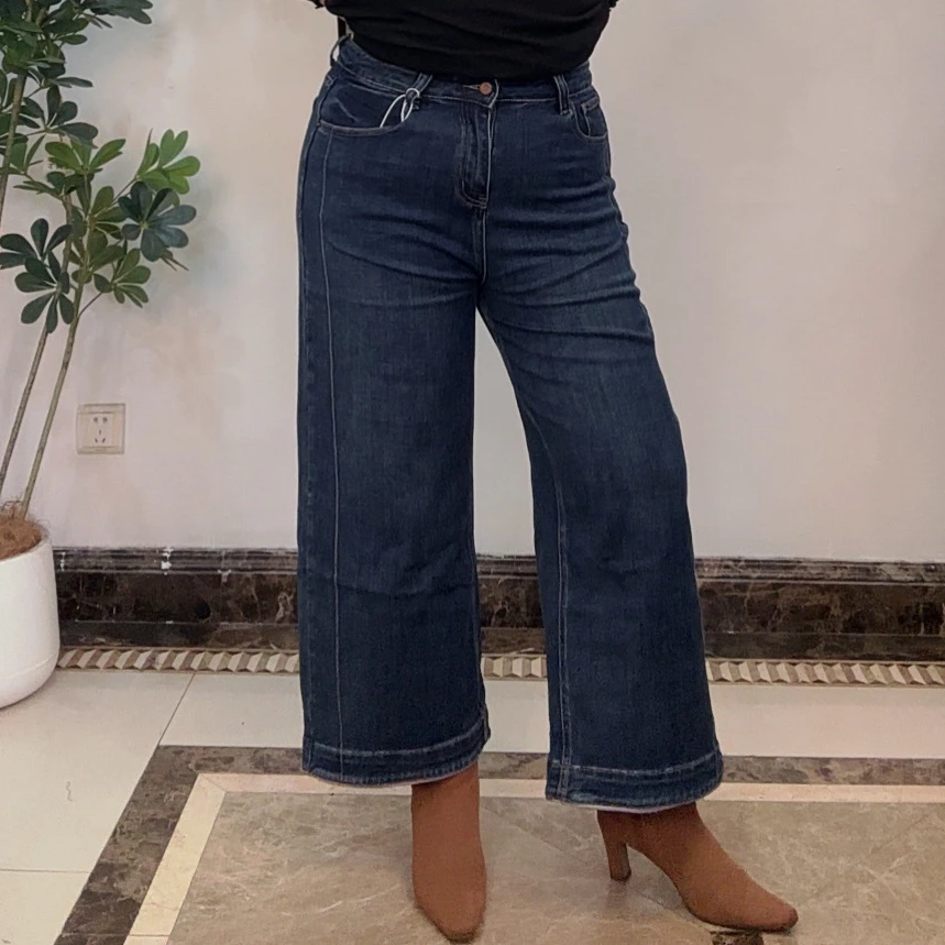 T006-2高腰显瘦秋冬直筒阔腿牛仔裤女款休闲时尚蓝色百搭复古