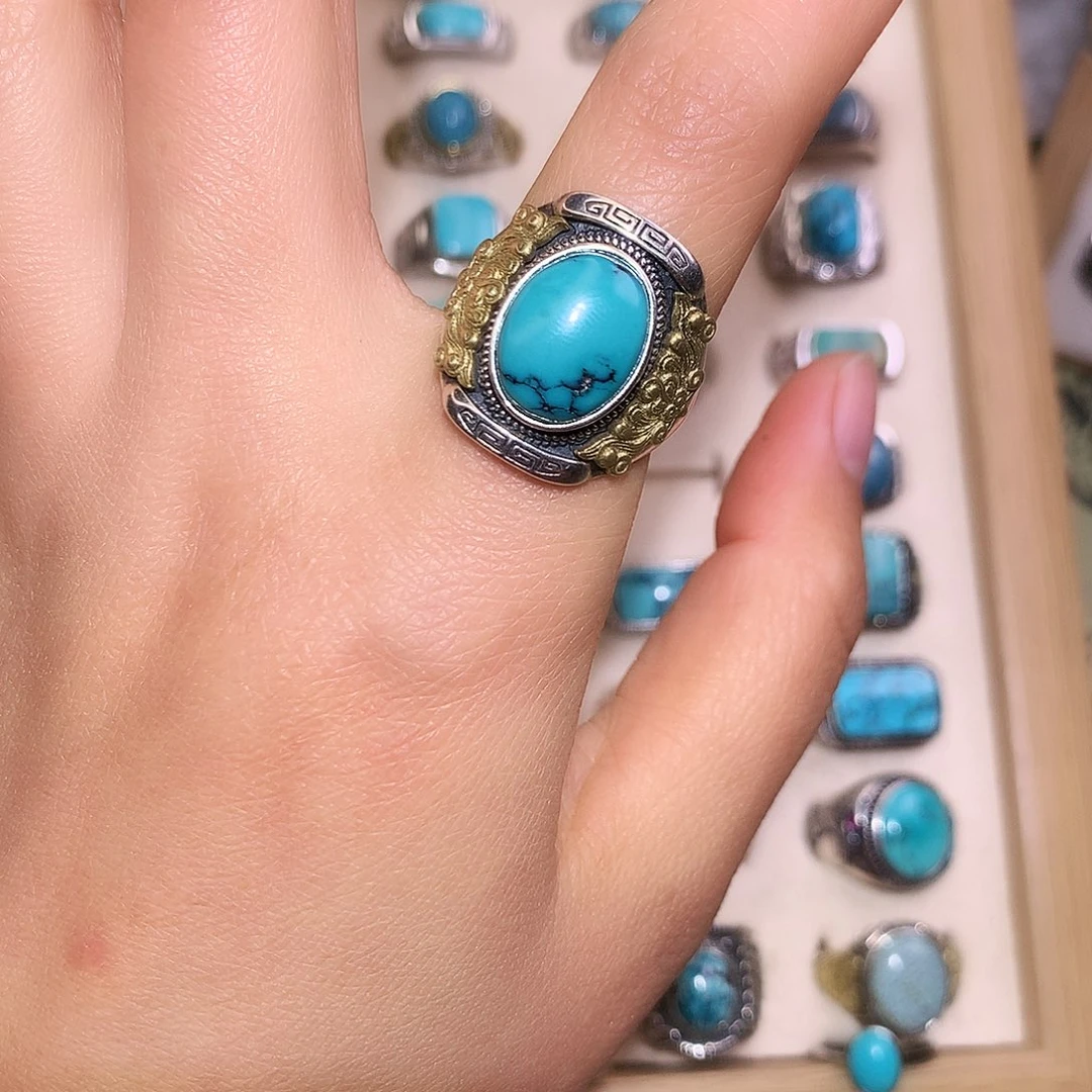 绿松石银S925镶嵌戒指