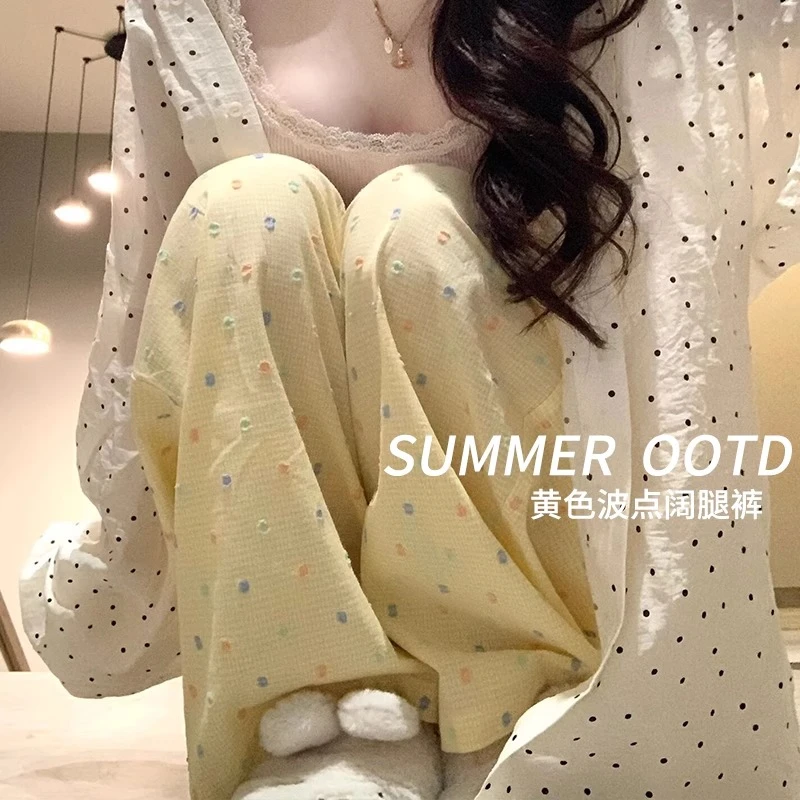慵懒风波点阔腿裤女春秋夏2025新款小个子休闲高腰冰丝山本遛弯裤