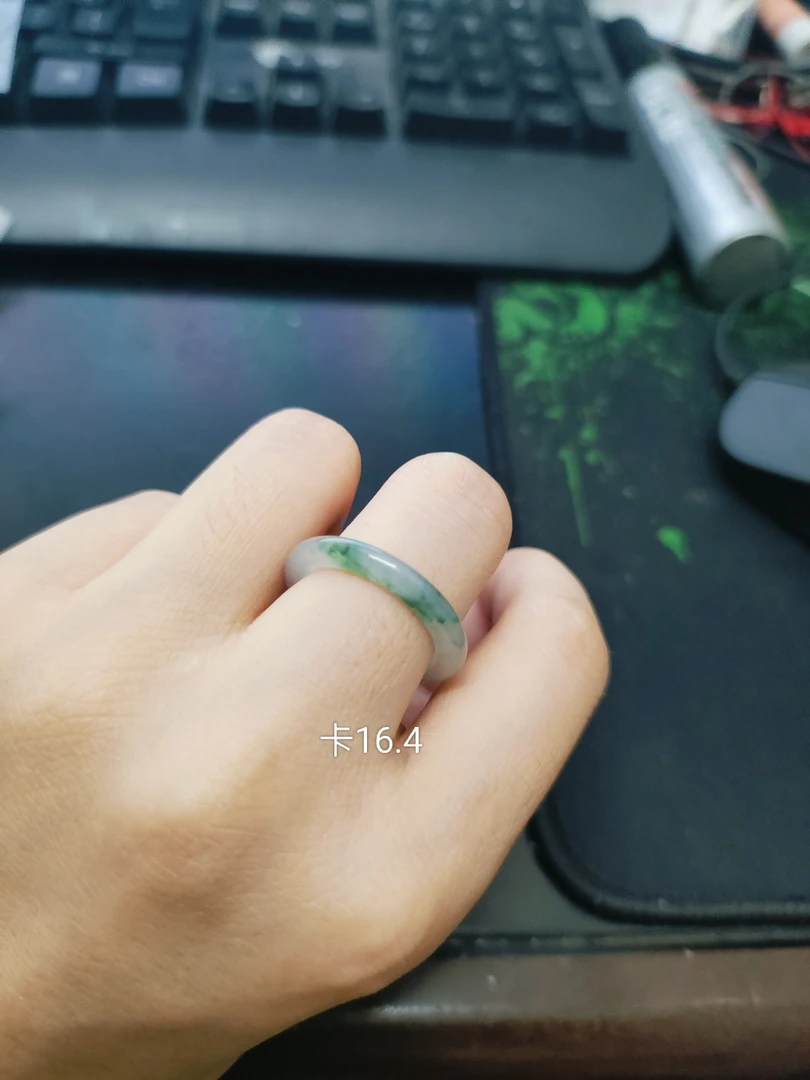 冰飘花指环戒圈天然缅甸翡翠A货