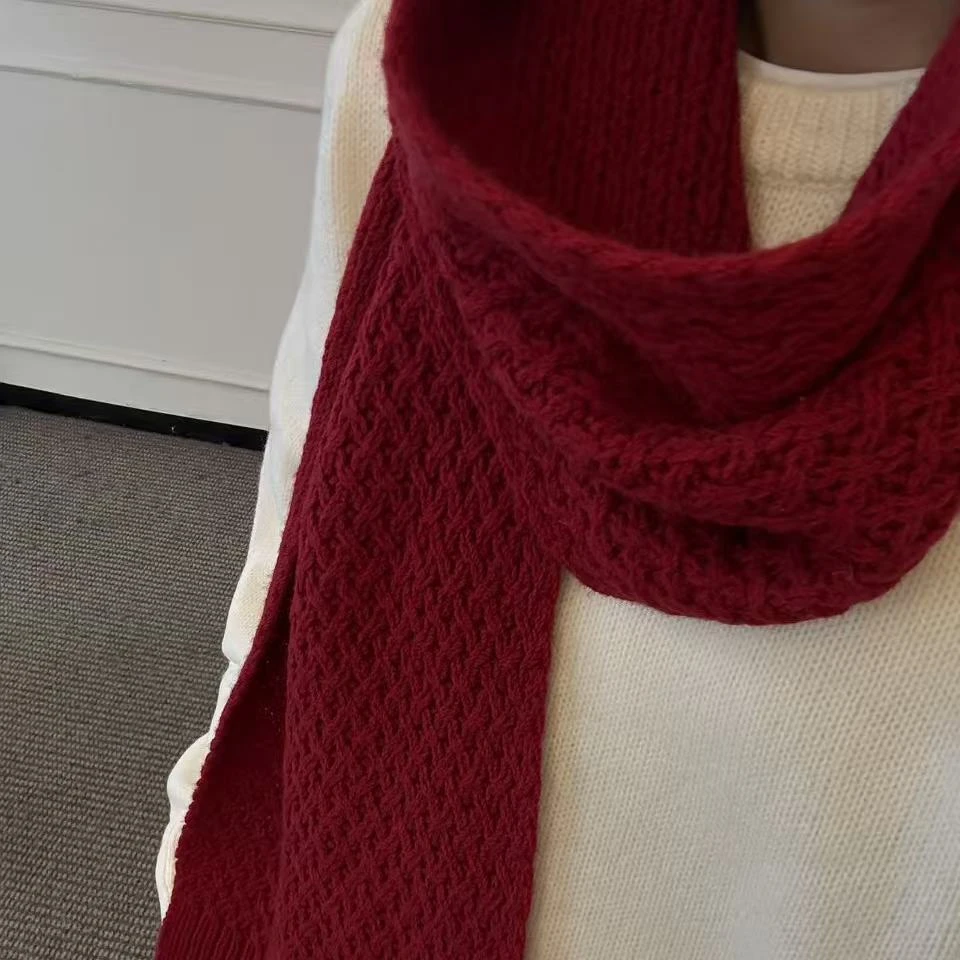 张妍LUNA 100羊毛韩版镂空螺纹锁边时尚百搭针织围巾WJ52358