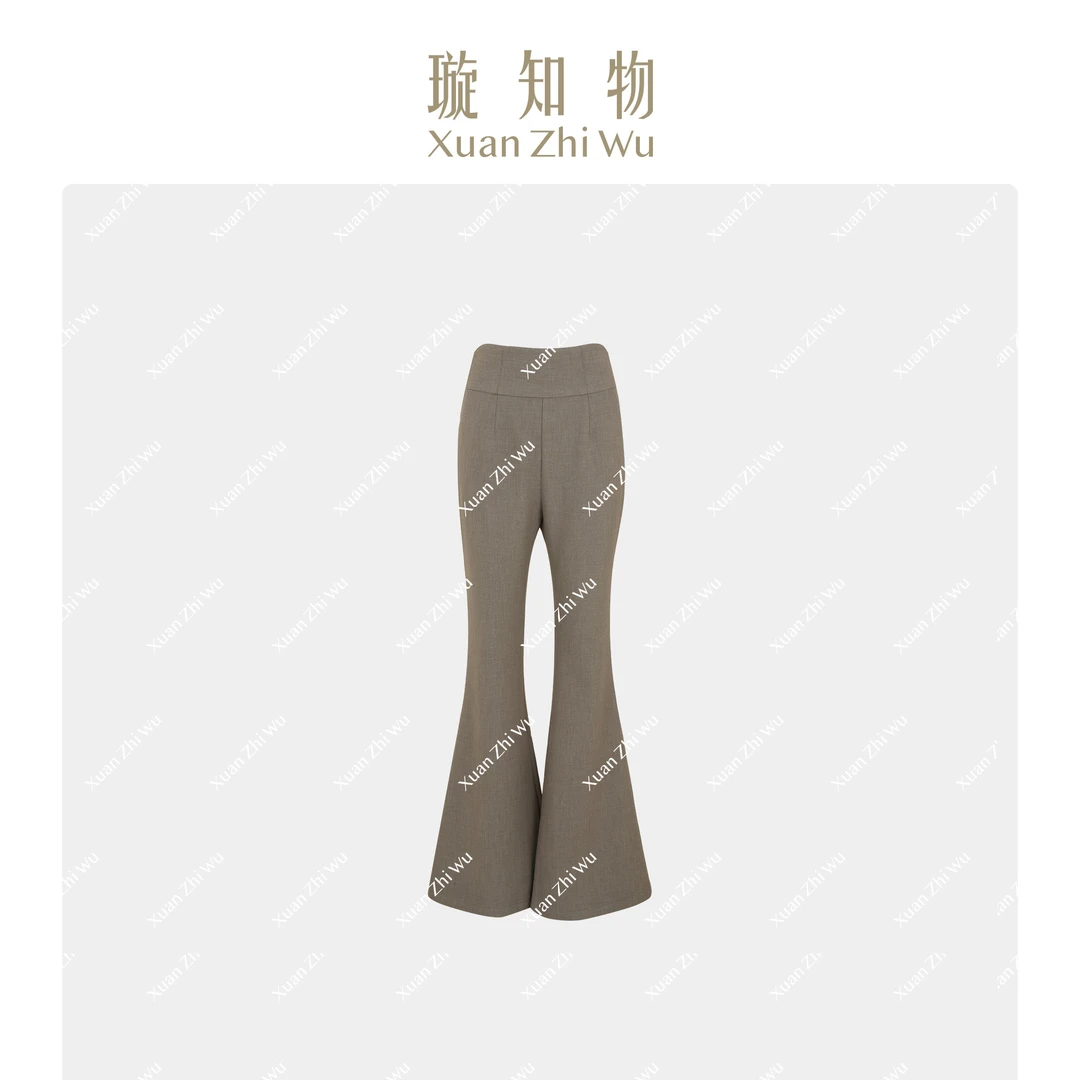 品味时光裤子-咖啡格-高腰时尚休闲女士王璇原创设计