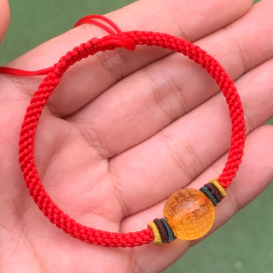 俄料净水般若波罗蜜多心经手绳本命年红绳精工雕刻俄料圆珠红手绳