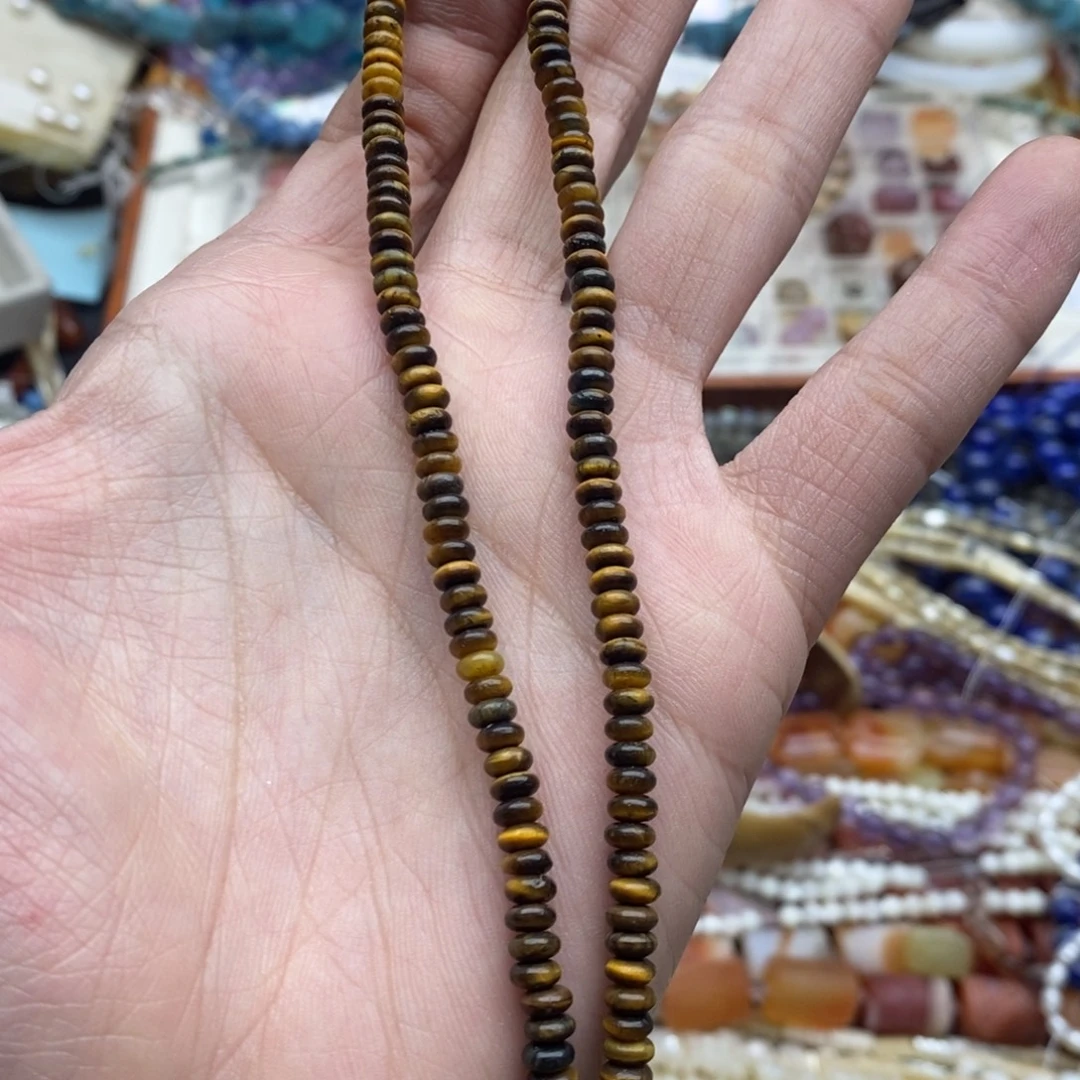 玛瑙/玉髓未镶嵌珠宝半成品一条天然2×4.5mm黄虎眼石算盘珠