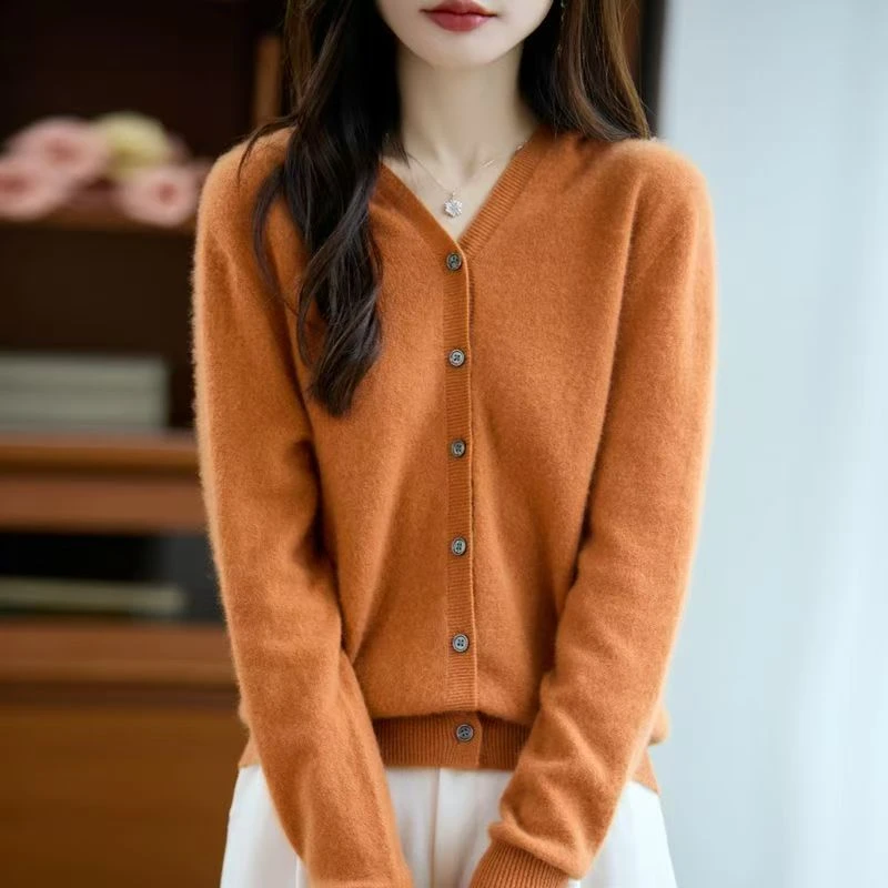 100%羊毛衫女一线成衣针织衫连帽帽衫新款外搭毛衣开衫春秋季上衣