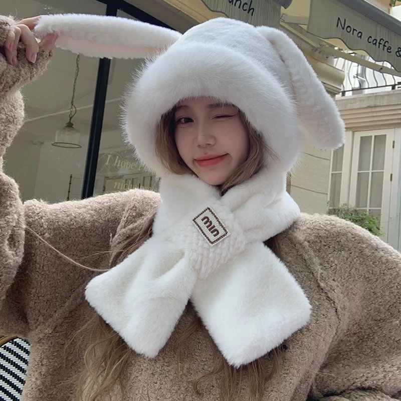 【D2050】垂耳兔帽子围巾两件套