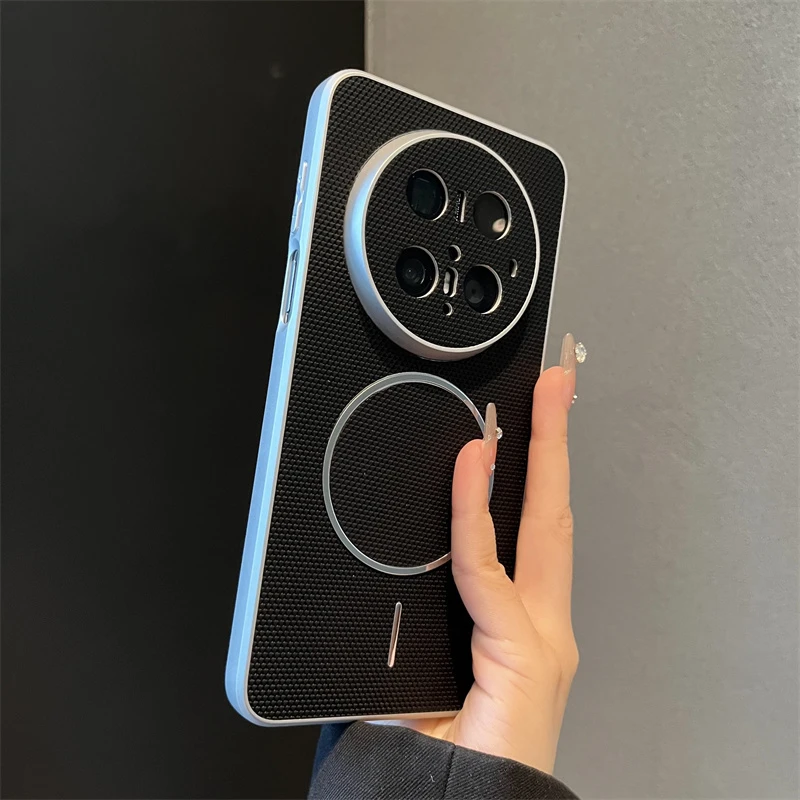 适用华为mate70pro+手机壳p80电镀素皮三角纹磁吸mate60pro新款