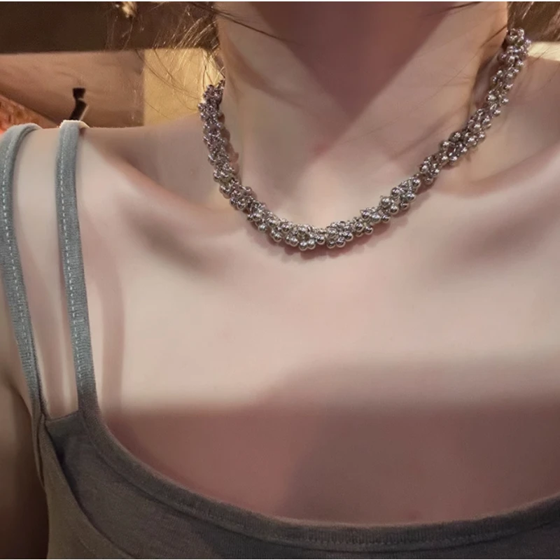 小众设计金属圆球串珠项链女个性夸张高级感颈链锁骨链x9992
