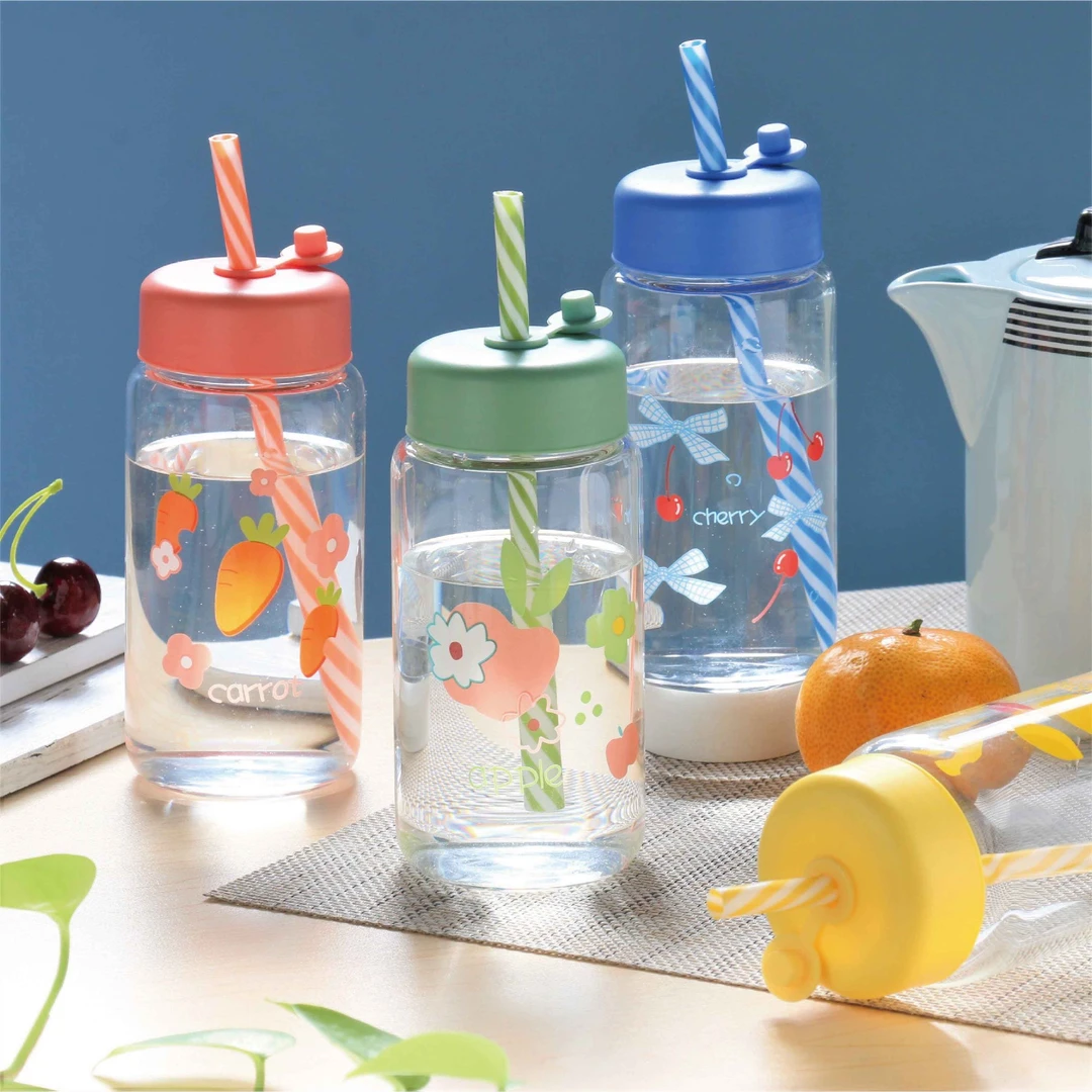 【省钱哥拼手速】炫彩水果水杯玻璃吸管杯耐热简约小巧水杯300ML