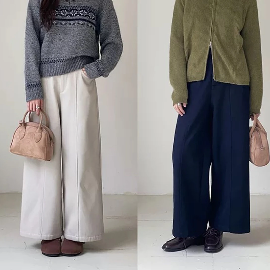 25186 秋冬爆款加绒阔腿休闲裤女款宽松百搭休闲