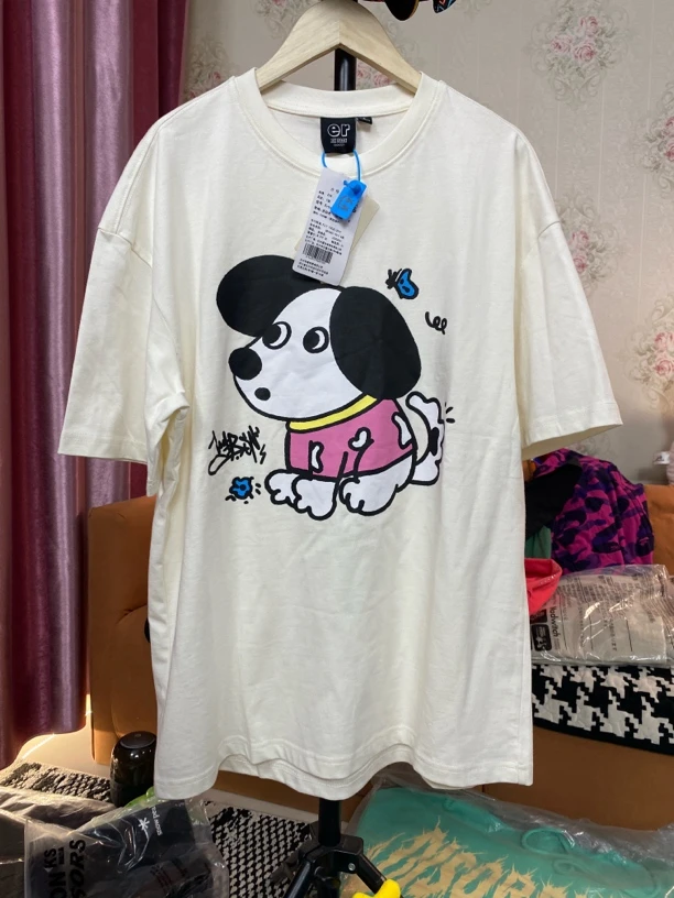 直播间福利款-宽松型短袖小狗日常休闲T恤潮流设计师长款