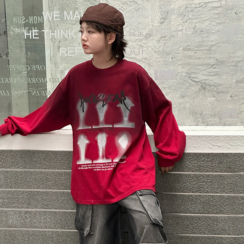 MXl.印花宽松儿童中大童潮牌韩版圆领印花宽松型T恤长袖3103男童