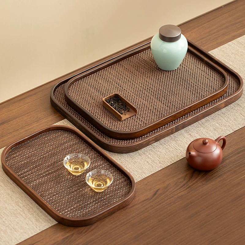 新款功夫茶具配件托盘放茶杯复古风简约竹木大号收纳托盘