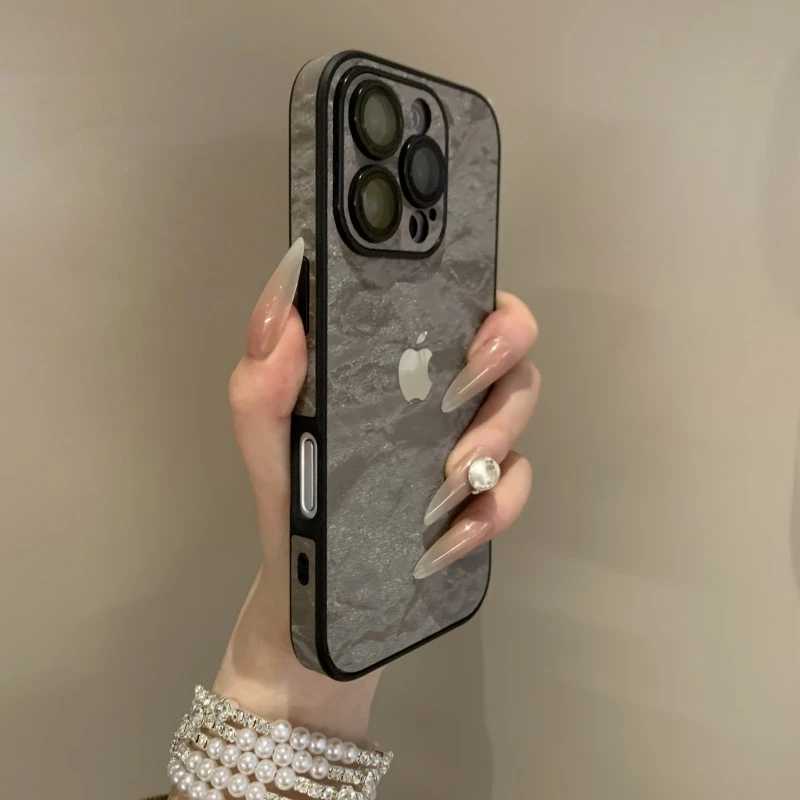 自带镜头膜雪山纹适用11苹果16手机壳iPhone15promax绒布14/13/12