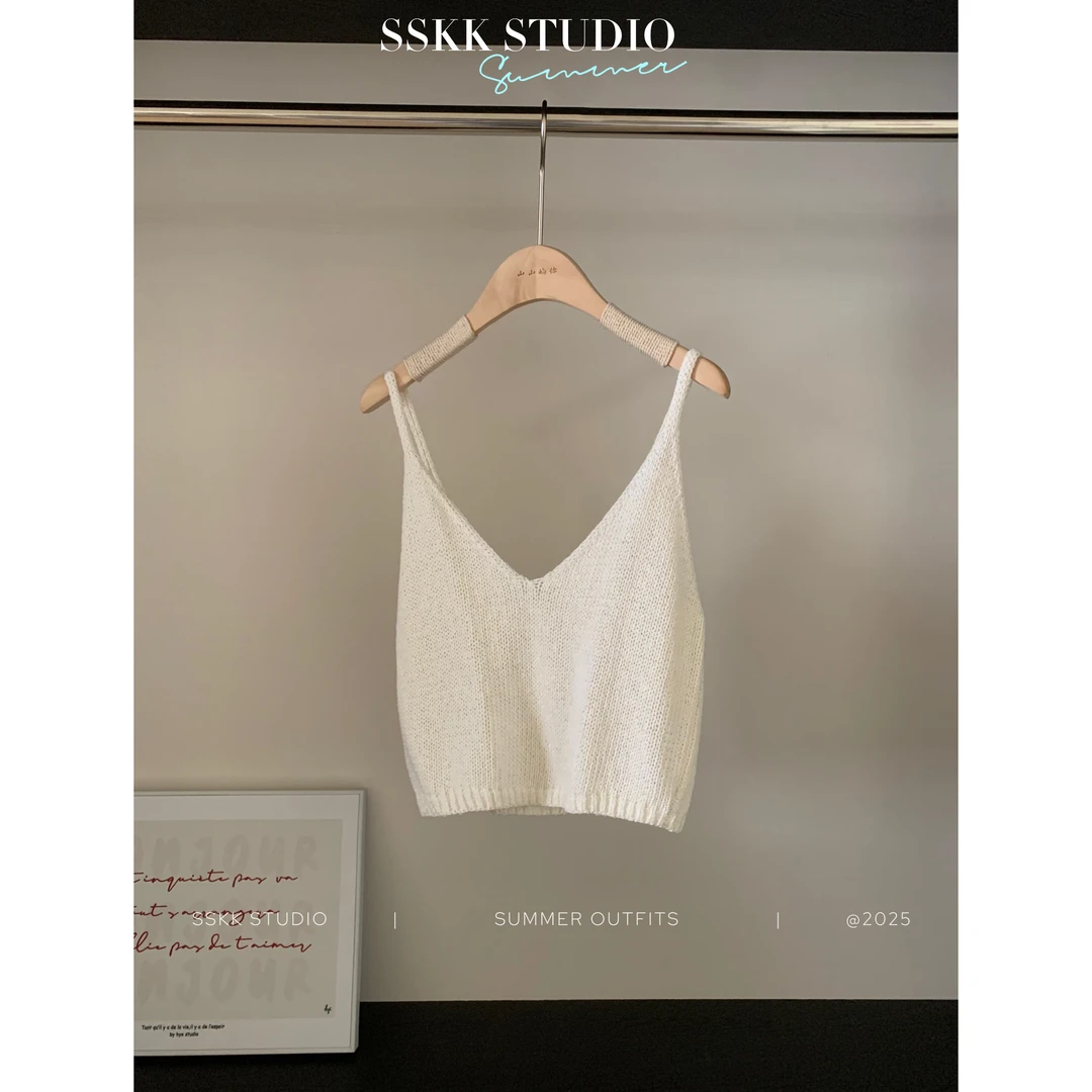 KMZY/KMZY山_山【简约随性吊带】微胖女装韩版春夏毛织V领毛织吊带