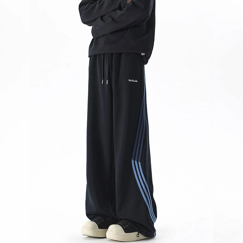 Kwer美式条纹弯刀卫裤男款秋冬季薄款直筒休闲裤运动裤潮牌长裤子