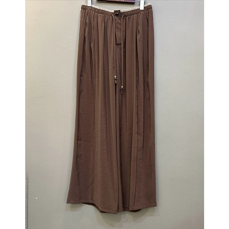 抽绳松紧腰宽松显瘦透气休闲裤直筒裤女愉快 K-193