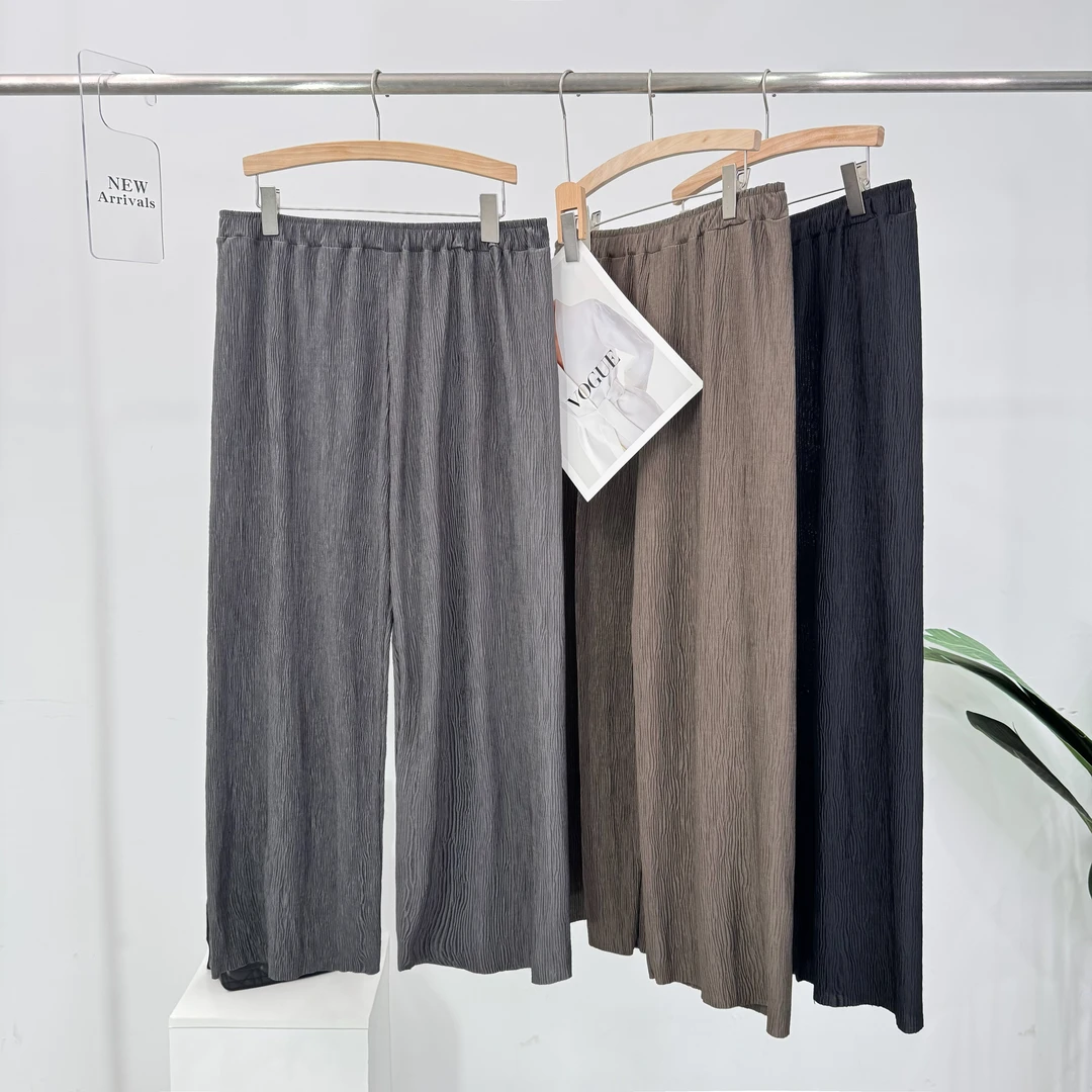 B358春夏百搭休闲高腰直筒时尚阔腿裤夏季宽松肌理感薄款拖地裤女