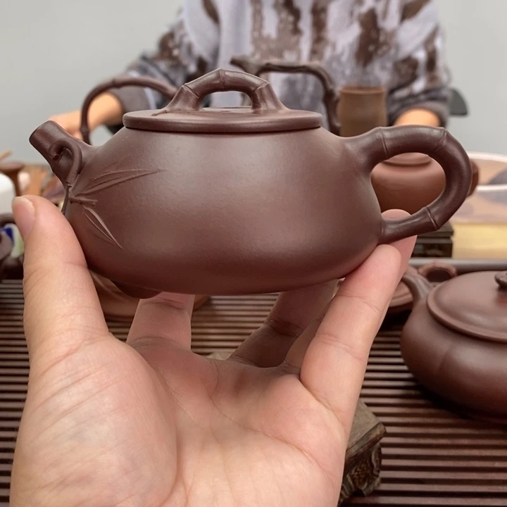 茶壶紫砂7号竹节石瓢230毫升微瑕疵