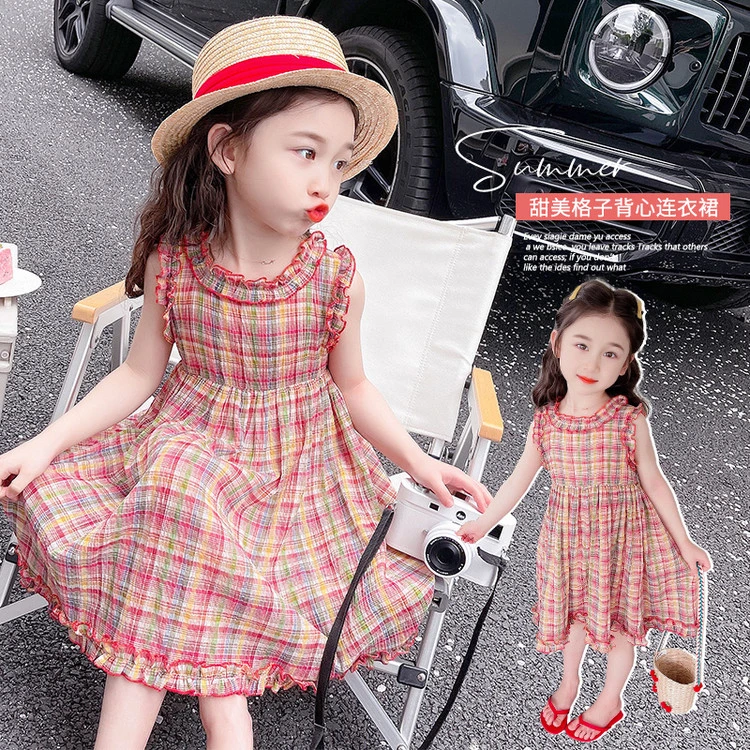 女童连衣裙夏装2025新款儿童夏季洋气格子背心裙女孩宝宝公主裙
