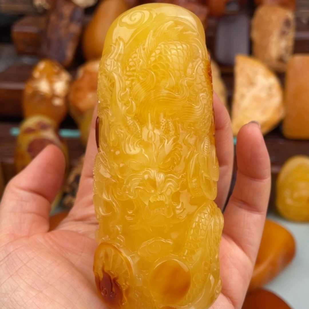 定制琥珀未镶嵌蜜蜡龙手把