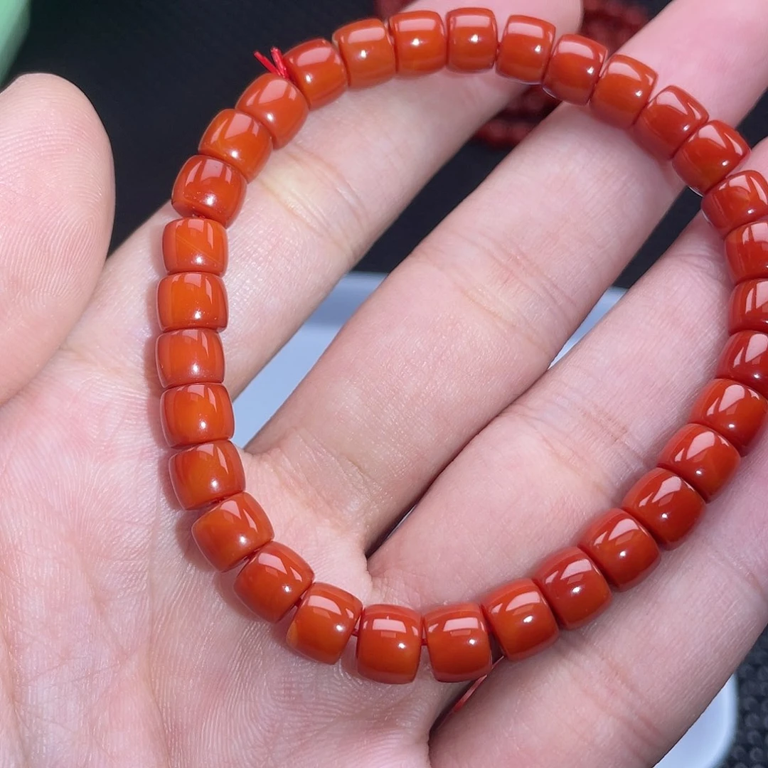 南红玛瑙7mm柿子红直切手链整串未镶嵌