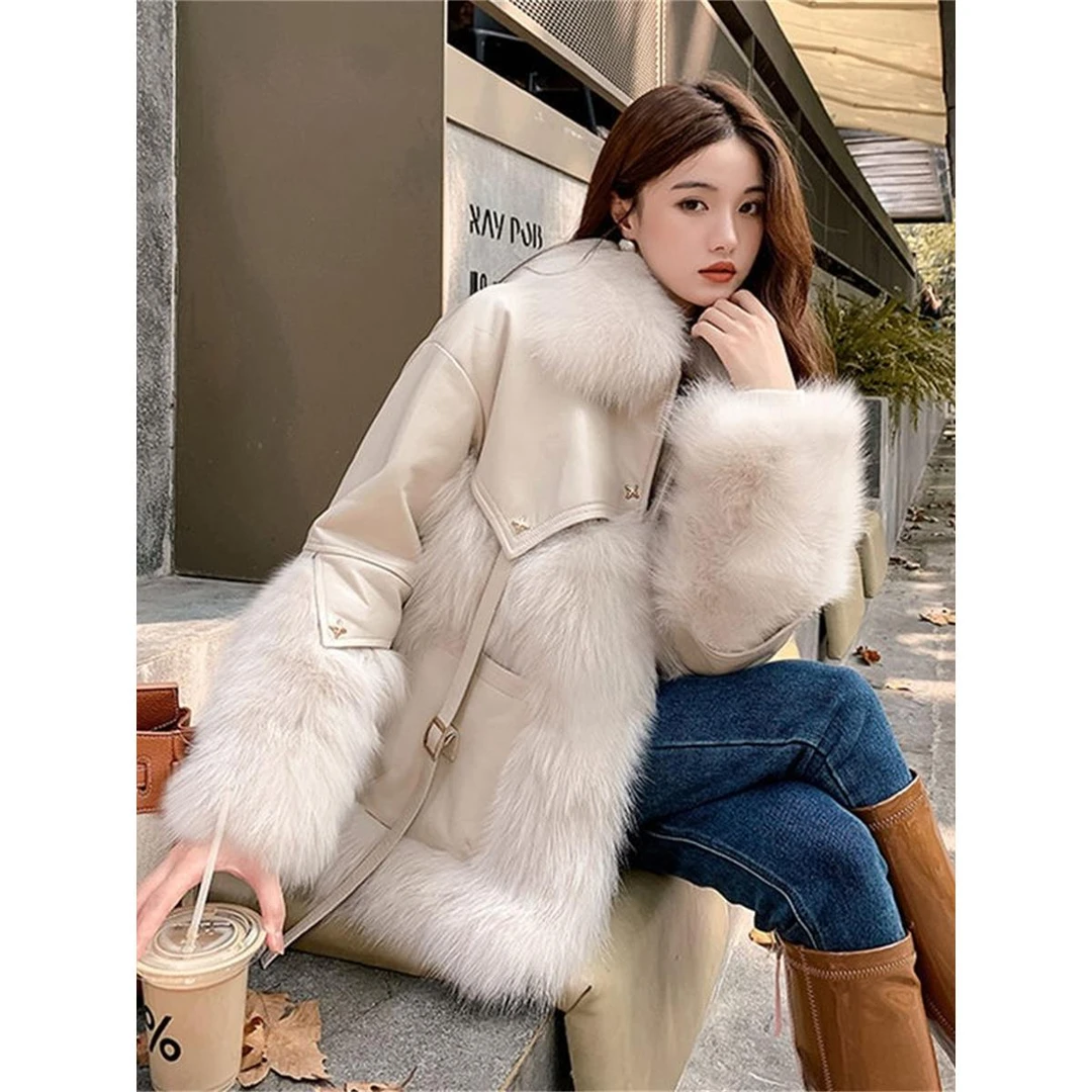 彷皮草外套女2025年新款加加厚冬季炸街PU皮宽松狐狸