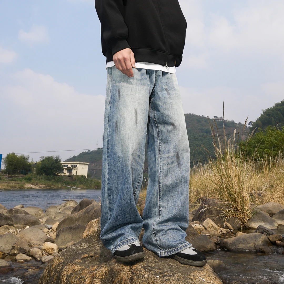 GOGOSOON春装新款420g复古直筒拖地牛仔裤男水洗个性青少年长裤潮