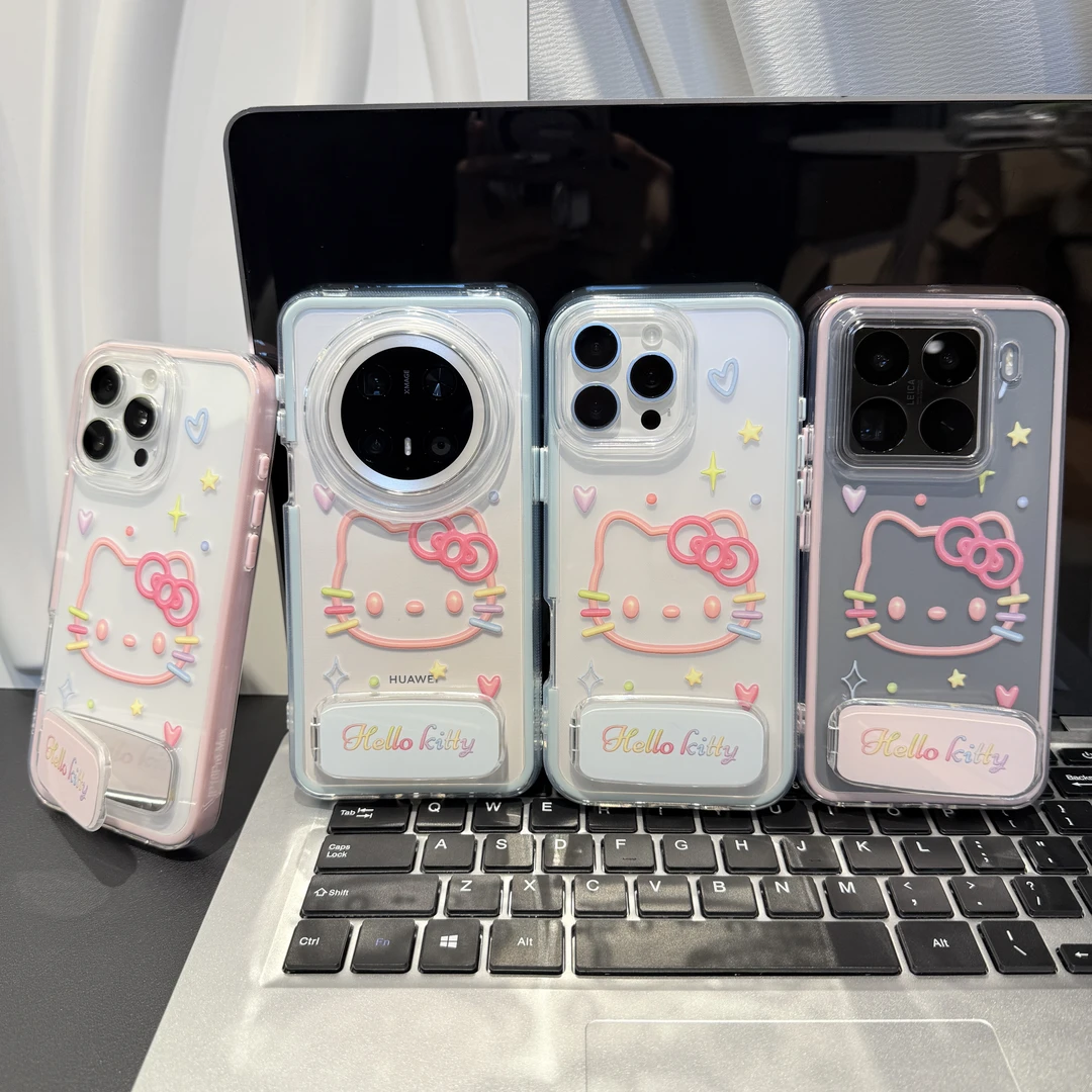 彩色可爱猫支架适用苹果/华为/荣耀/OPPO/VIVO/小米手机壳防摔