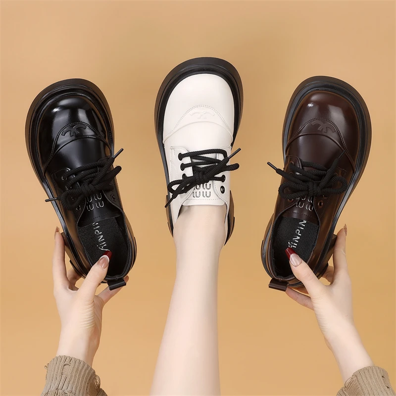 韩版复古低跟小皮鞋女2025年春季新款系带时尚减龄配裙单鞋大码42