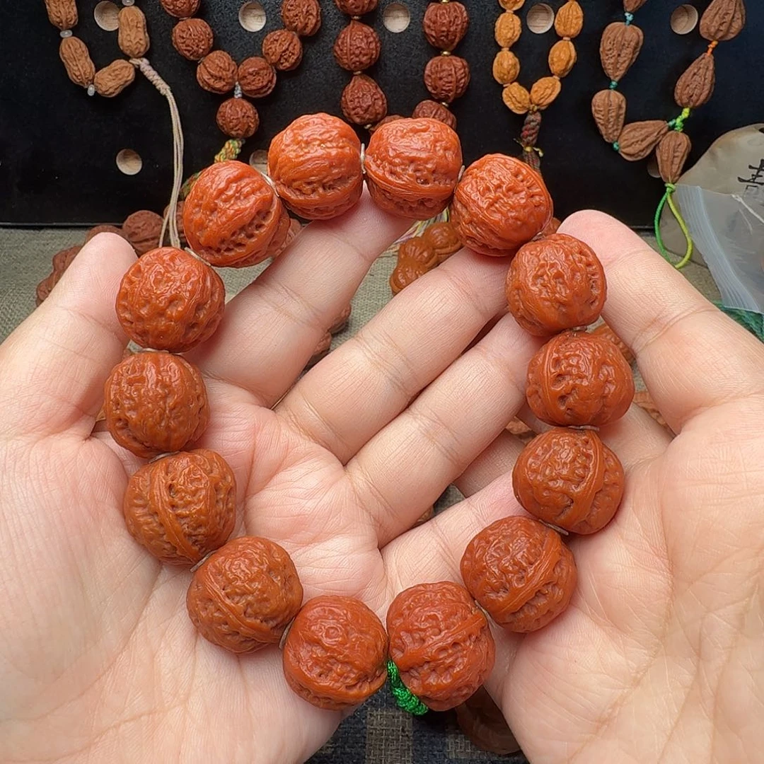 文玩核桃手串红皮粗筋八棱手串22