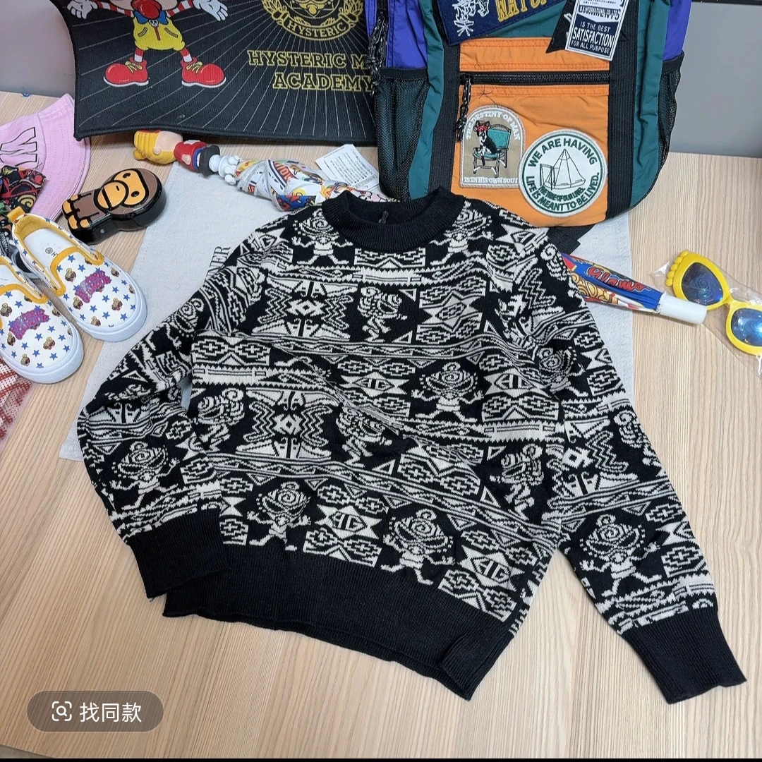 9003【黑白花】时尚休闲百搭冬季儿童毛衣