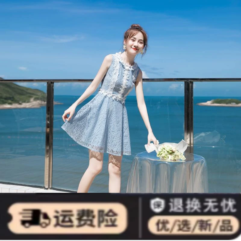 夏装新款女收腰显瘦减龄连衣裙女夏蕾丝小个子茶歇法式气质裙子