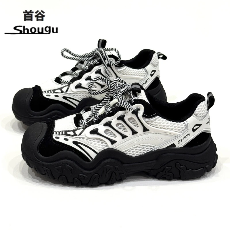 shougu/首谷2025新款丑萌鞋女厚底时尚休闲运动登山鞋透气老爹鞋